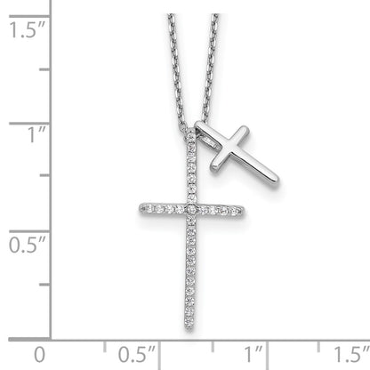 Sterling Silver with Cubic Zirconia Double Cross Necklace 18"
