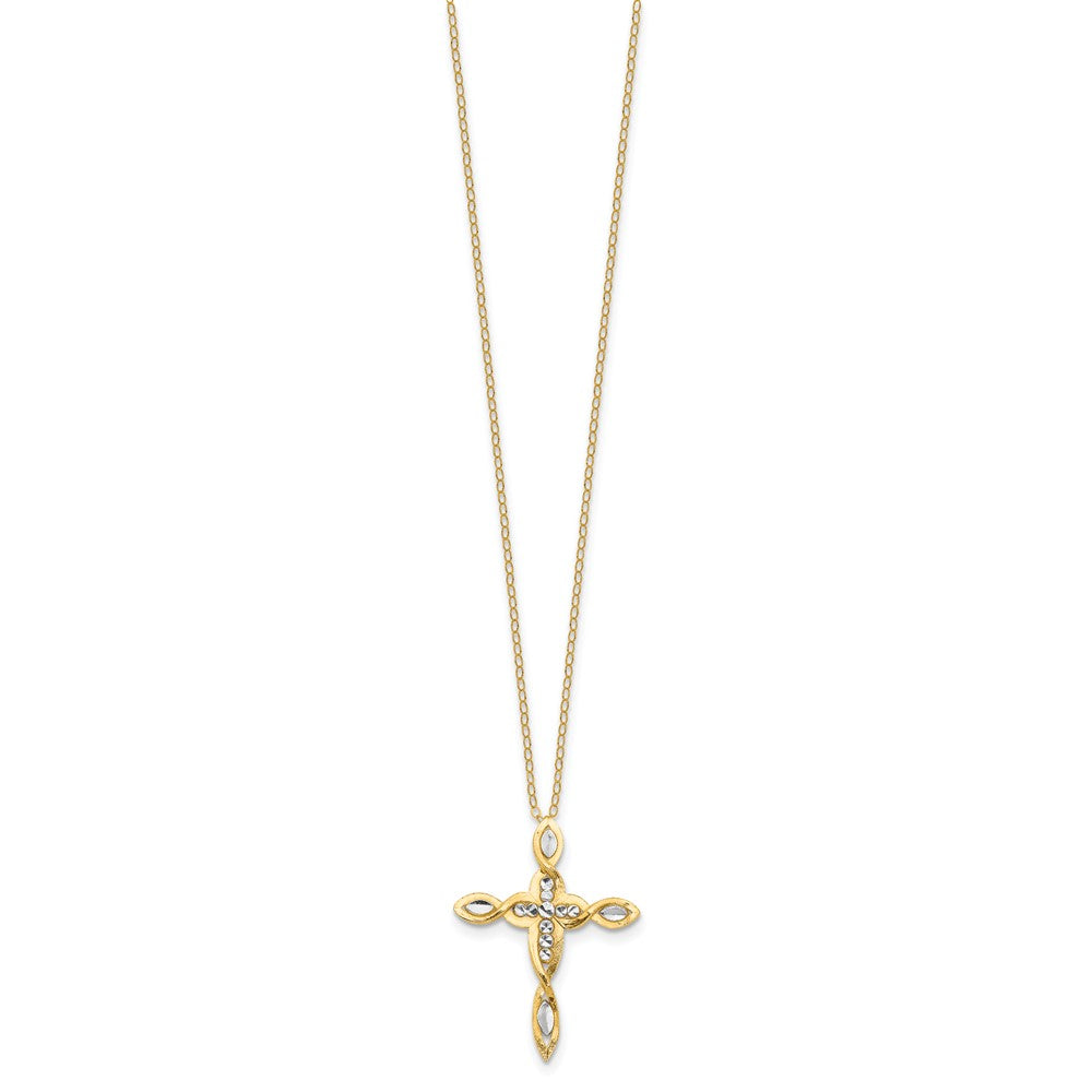 Sterling Silver Gold-tone Rhodium Fancy Diamond-Cut Cross Necklace 18"