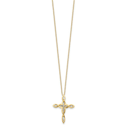 Sterling Silver Gold-tone Rhodium Fancy Diamond-Cut Cross Necklace 18"