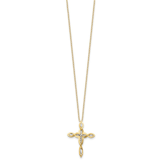 Sterling Silver Gold-tone Rhodium Fancy Diamond-Cut Cross Necklace 18"