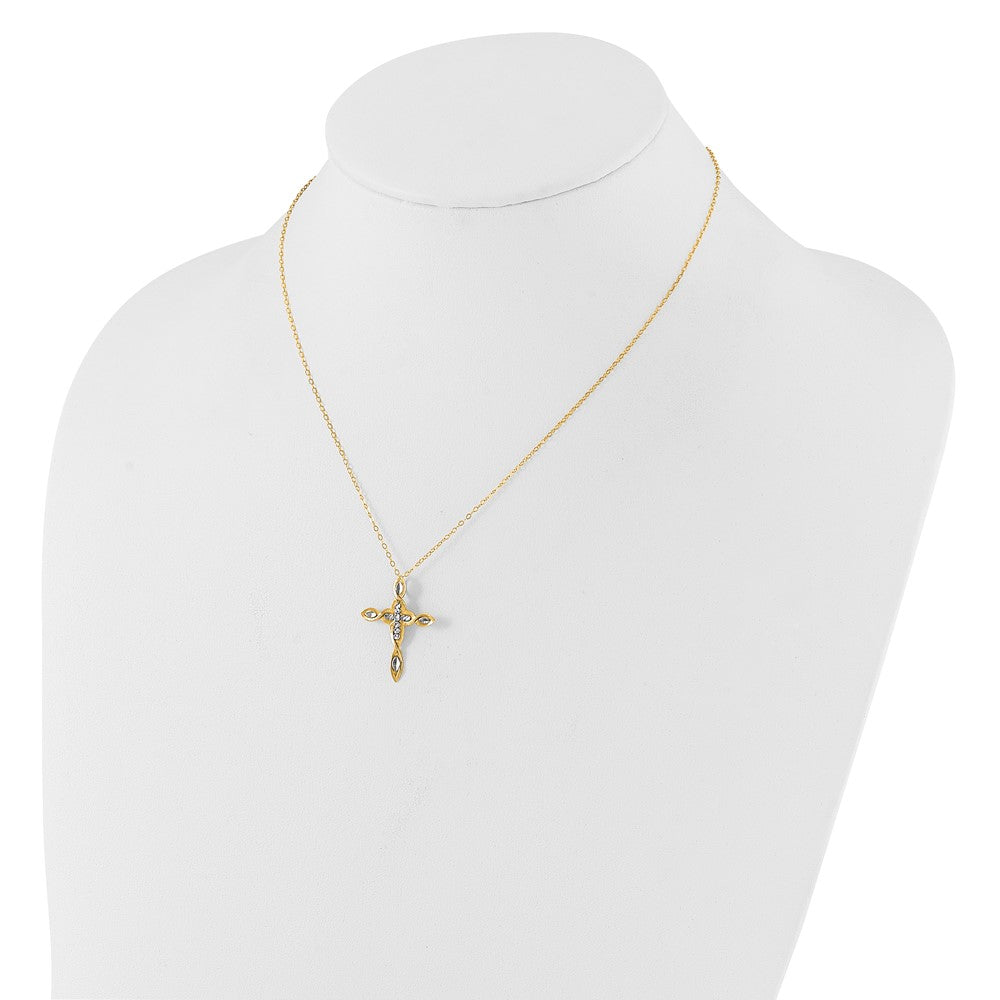 Sterling Silver Gold-tone Rhodium Fancy Diamond-Cut Cross Necklace 18"