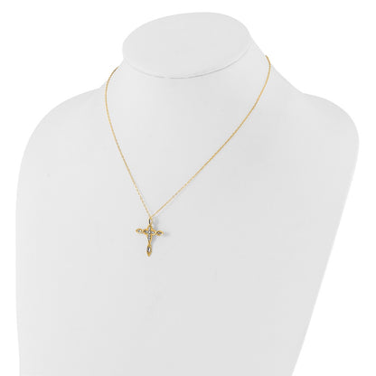 Sterling Silver Gold-tone Rhodium Fancy Diamond-Cut Cross Necklace 18"