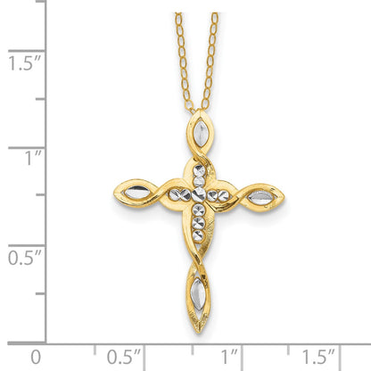 Sterling Silver Gold-tone Rhodium Fancy Diamond-Cut Cross Necklace 18"