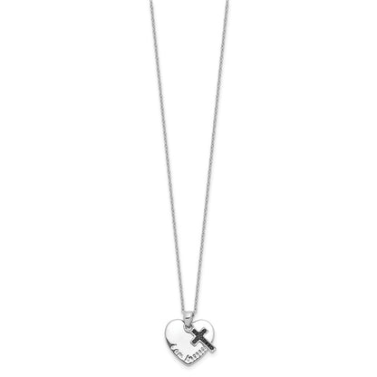 Sterling Silver Black Spinel Cross Heart Necklace 18"