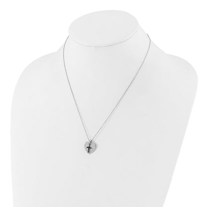 Sterling Silver Black Spinel Cross Heart Necklace 18"