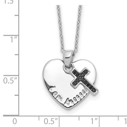 Sterling Silver Black Spinel Cross Heart Necklace 18"
