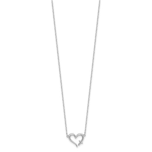 Sterling Silver Heart Cross Necklace 15"