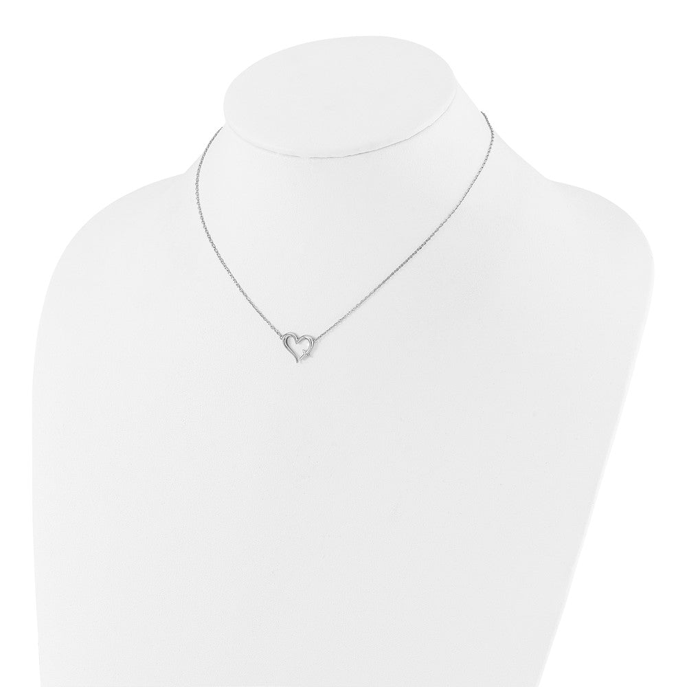 Sterling Silver Heart Cross Necklace 15"