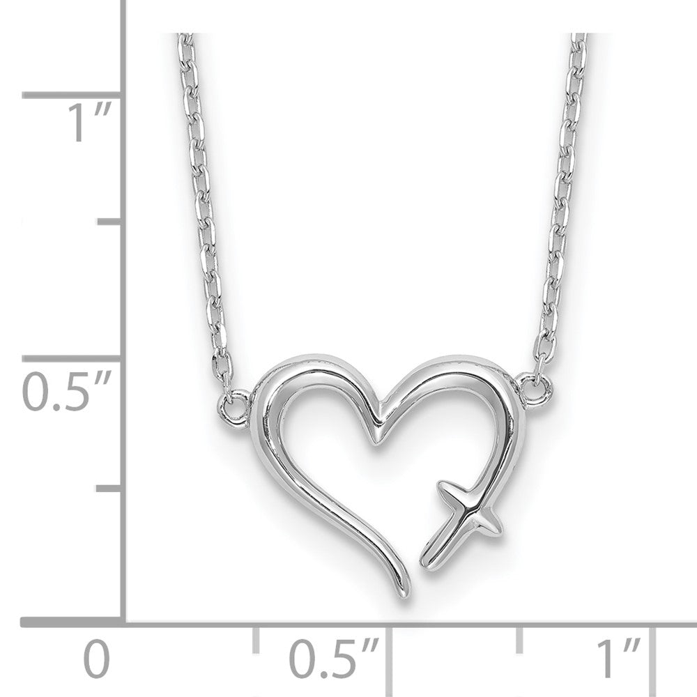 Sterling Silver Heart Cross Necklace 15"