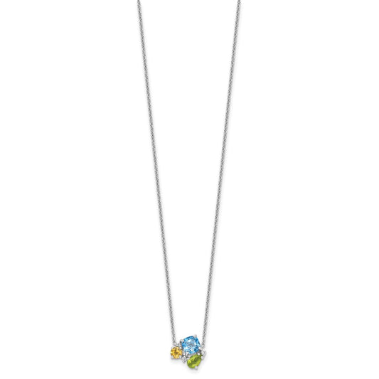 925 Sterling Silver Multi Gemstone Pendant Necklace 18"