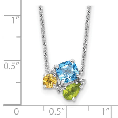 925 Sterling Silver Multi Gemstone Pendant Necklace 18"
