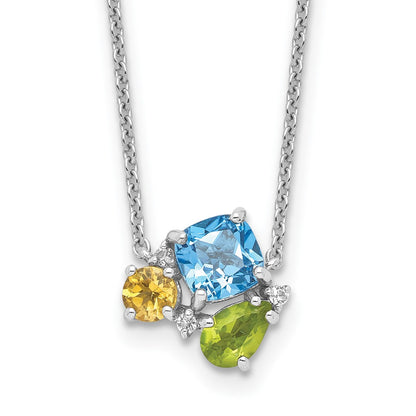 925 Sterling Silver Multi Gemstone Pendant Necklace 18"