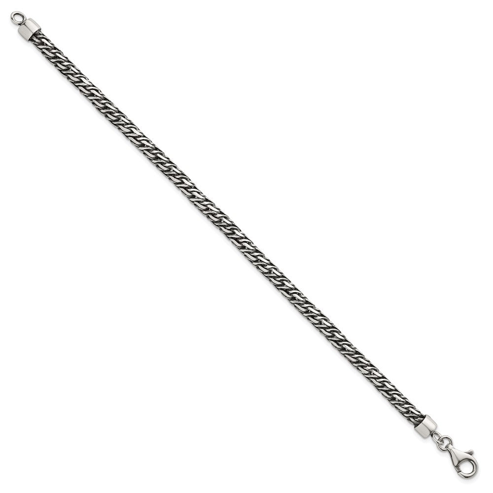 925 Sterling Silver 4.7mm Rhodium-plated Polished and Antiqued Fancy Link Bracelet 8 inch