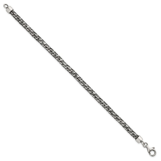 925 Sterling Silver 4.7mm Rhodium-plated Polished and Antiqued Fancy Link Bracelet 8 inch