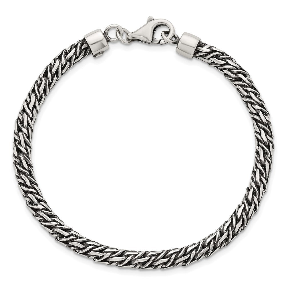 925 Sterling Silver 4.7mm Rhodium-plated Polished and Antiqued Fancy Link Bracelet 8 inch