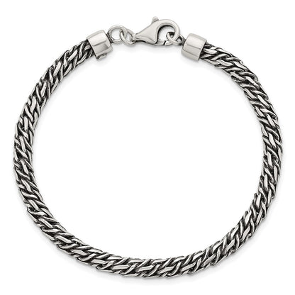 925 Sterling Silver 4.7mm Rhodium-plated Polished and Antiqued Fancy Link Bracelet 8 inch