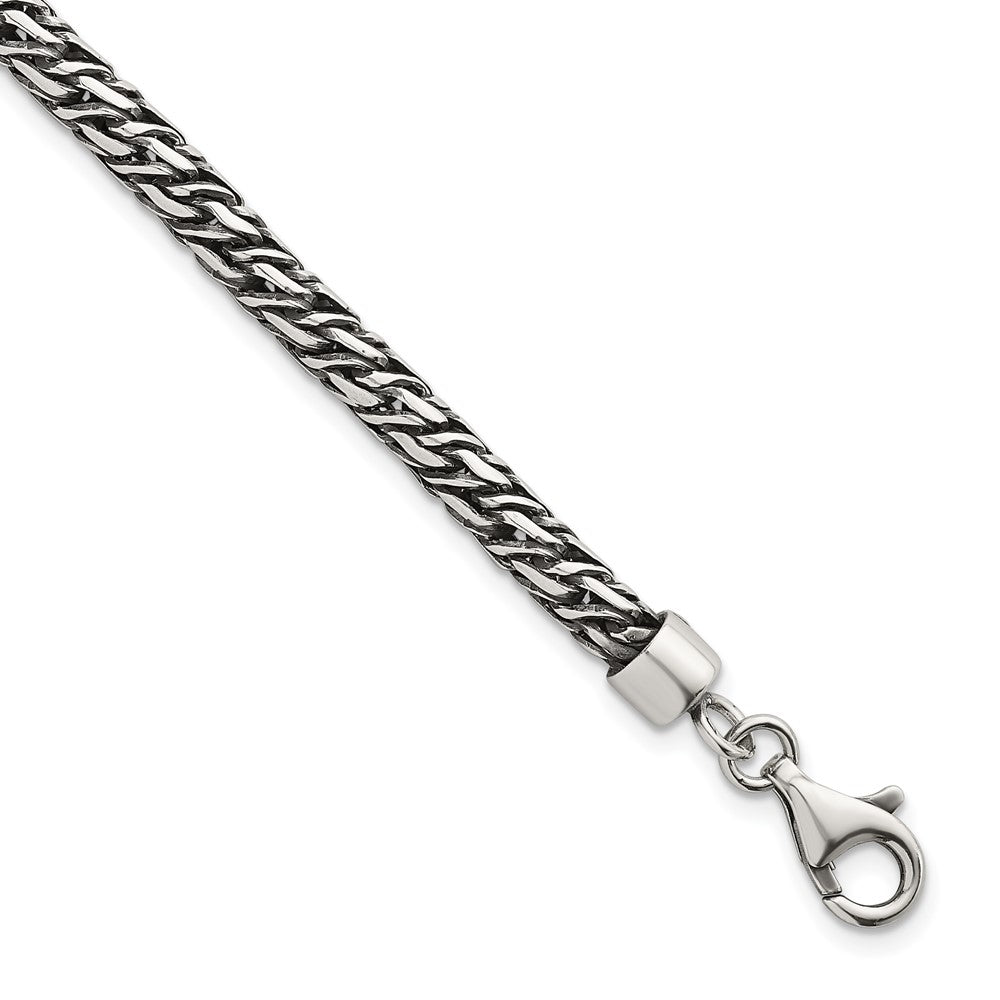 925 Sterling Silver 4.7mm Rhodium-plated Polished and Antiqued Fancy Link Bracelet 8 inch