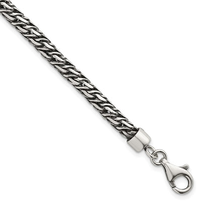 925 Sterling Silver 4.7mm Rhodium-plated Polished and Antiqued Fancy Link Bracelet 8 inch