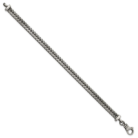 925 Sterling Silver 5.5mm Antiqued Franco Link Bracelet 8 inch