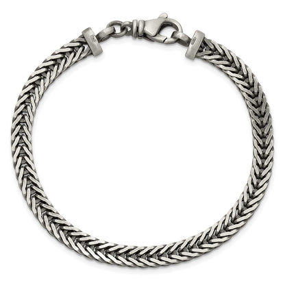 925 Sterling Silver 5.5mm Antiqued Franco Link Bracelet 8 inch