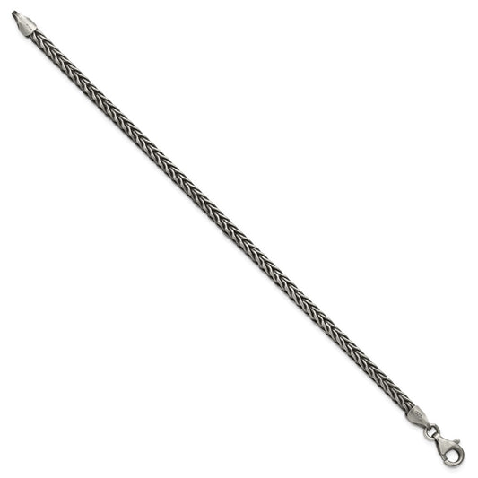 925 Sterling Silver 3.9mm Antiqued 3. Wheat Link Bracelet 8 inch