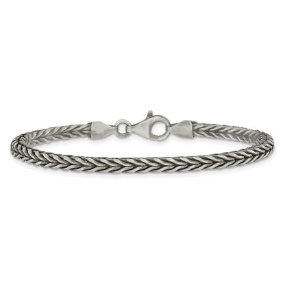 925 Sterling Silver 3.9mm Antiqued 3. Wheat Link Bracelet 8 inch