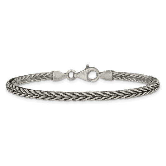 925 Sterling Silver 3.9mm Antiqued 3. Wheat Link Bracelet 8 inch