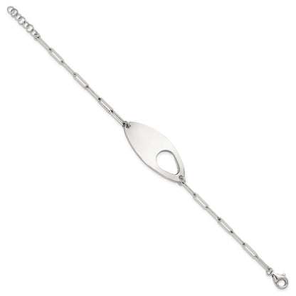 925 Sterling Silver 3.1mm Fancy Geometric Center with Paperclip Link Extension Bracelet 7 inch