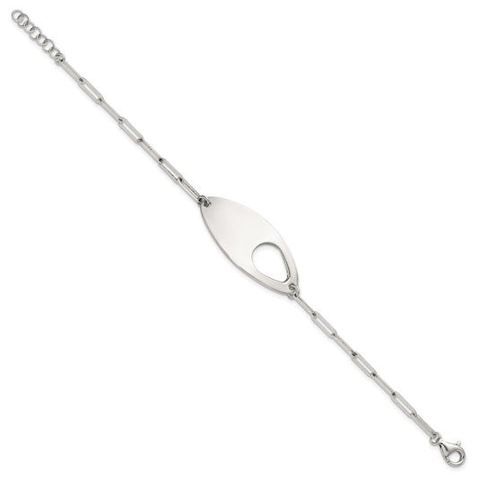 925 Sterling Silver 3.1mm Fancy Geometric Center with Paperclip Link Extension Bracelet 7 inch