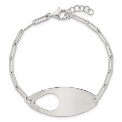 925 Sterling Silver 3.1mm Fancy Geometric Center with Paperclip Link Extension Bracelet 7 inch
