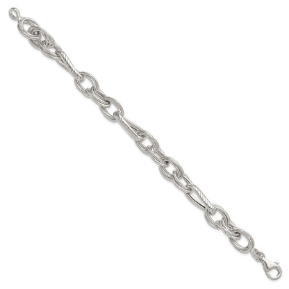 925 Sterling Silver 11.6mm Polished and Textured Triple Link and Twisted Link Bracelet 8 inch