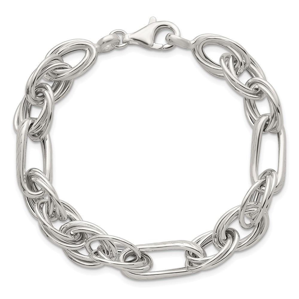 925 Sterling Silver 11.6mm Polished and Textured Triple Link and Twisted Link Bracelet 8 inch