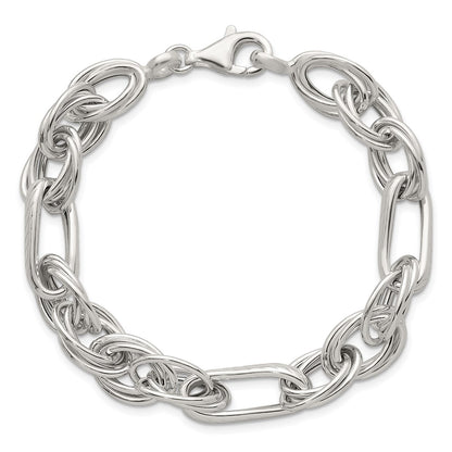 925 Sterling Silver 11.6mm Polished and Textured Triple Link and Twisted Link Bracelet 8 inch