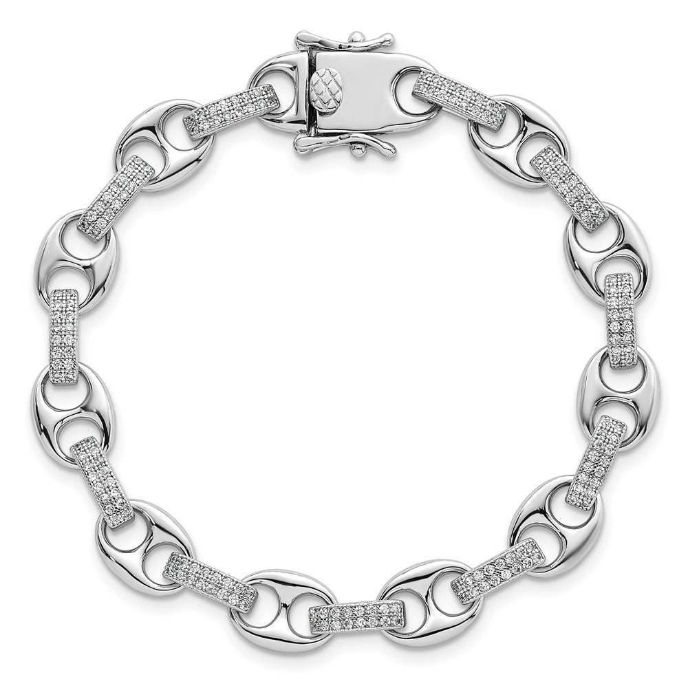 925 Sterling Silver 8mm Rhodium-plated Polished Cubic Zirconia Oval and Mariner Link Bracelet 7 inch