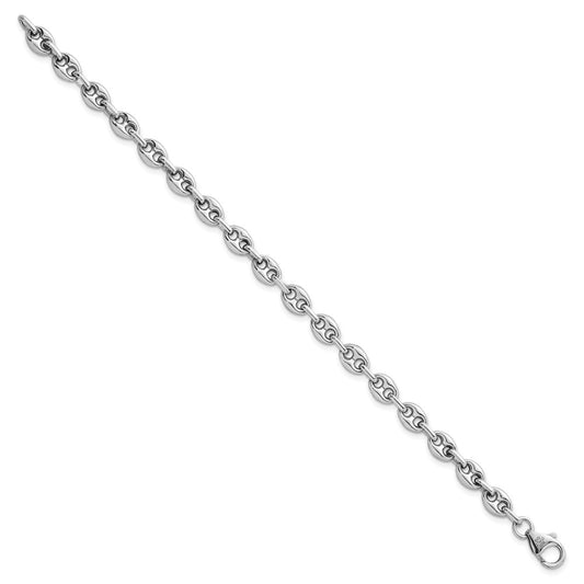 925 Sterling Silver 6.4mm Rhodium-plated Puffed Anchor/Mariner Link Bracelet 7.5 inch