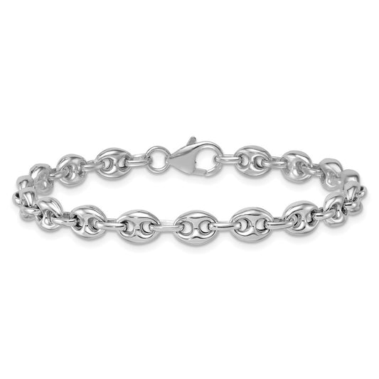 925 Sterling Silver 6.4mm Rhodium-plated Puffed Anchor/Mariner Link Bracelet 7.5 inch