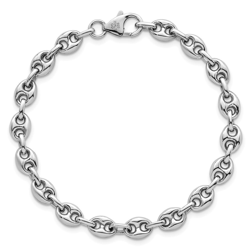 925 Sterling Silver 6.4mm Rhodium-plated Puffed Anchor/Mariner Link Bracelet 7.5 inch