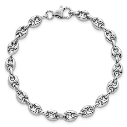 925 Sterling Silver 6.4mm Rhodium-plated Puffed Anchor/Mariner Link Bracelet 7.5 inch