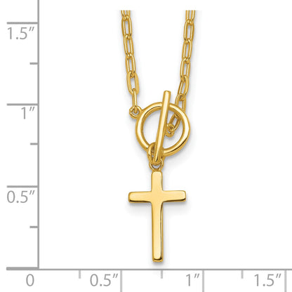 Sterling Silver Gold-tone Polished Cross Dangle Paperclip Link Necklace 18"