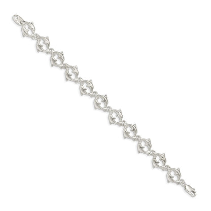 925 Sterling Silver 13mm Dolphins Bracelet 7 inch