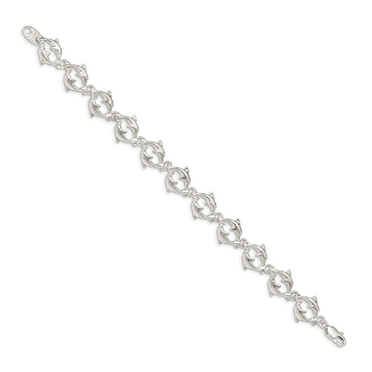 925 Sterling Silver 13mm Dolphins Bracelet 7 inch