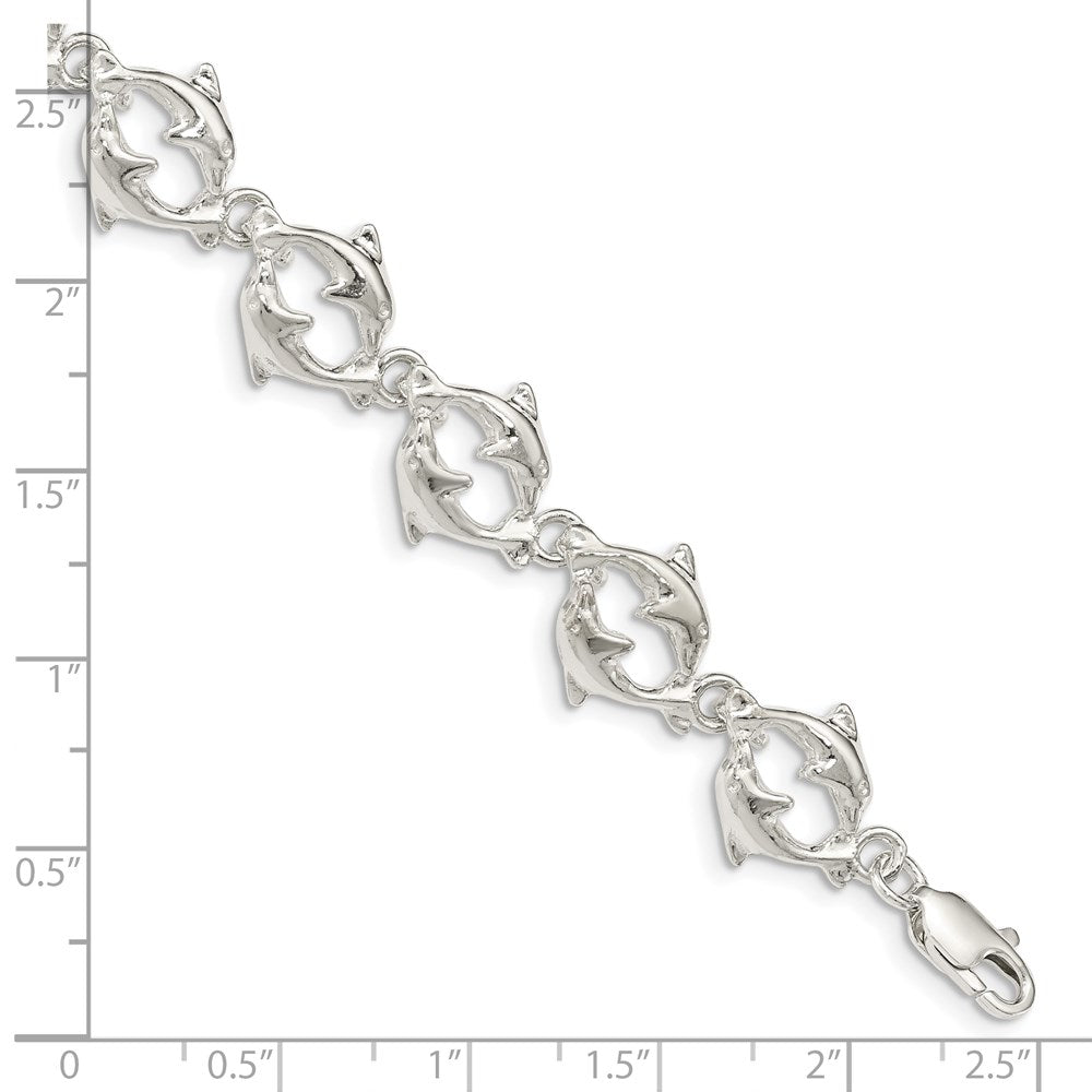 925 Sterling Silver 13mm Dolphins Bracelet 7 inch