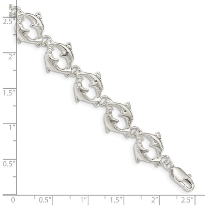 925 Sterling Silver 13mm Dolphins Bracelet 7 inch