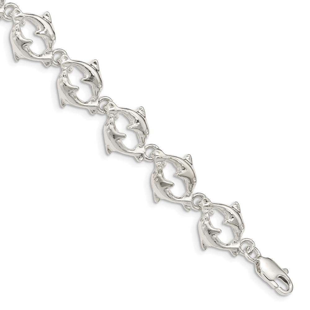 925 Sterling Silver 13mm Dolphins Bracelet 7 inch