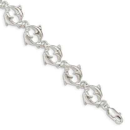 925 Sterling Silver 13mm Dolphins Bracelet 7 inch