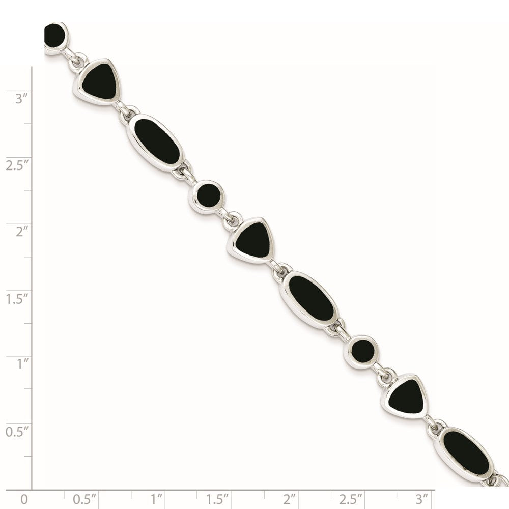 925 Sterling Silver Rhodium-plated Onyx Bracelet 8 inch