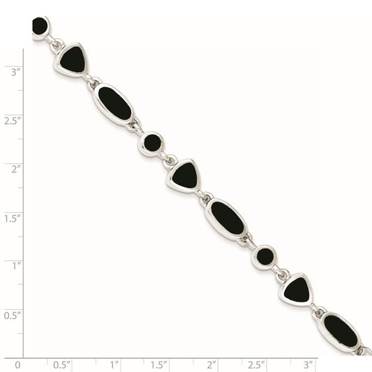 925 Sterling Silver Rhodium-plated Onyx Bracelet 8 inch