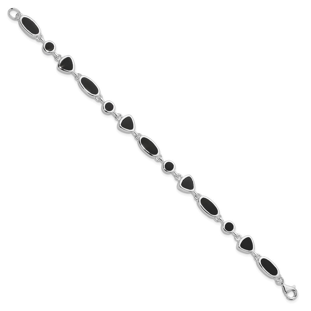 925 Sterling Silver Rhodium-plated Onyx Bracelet 8 inch
