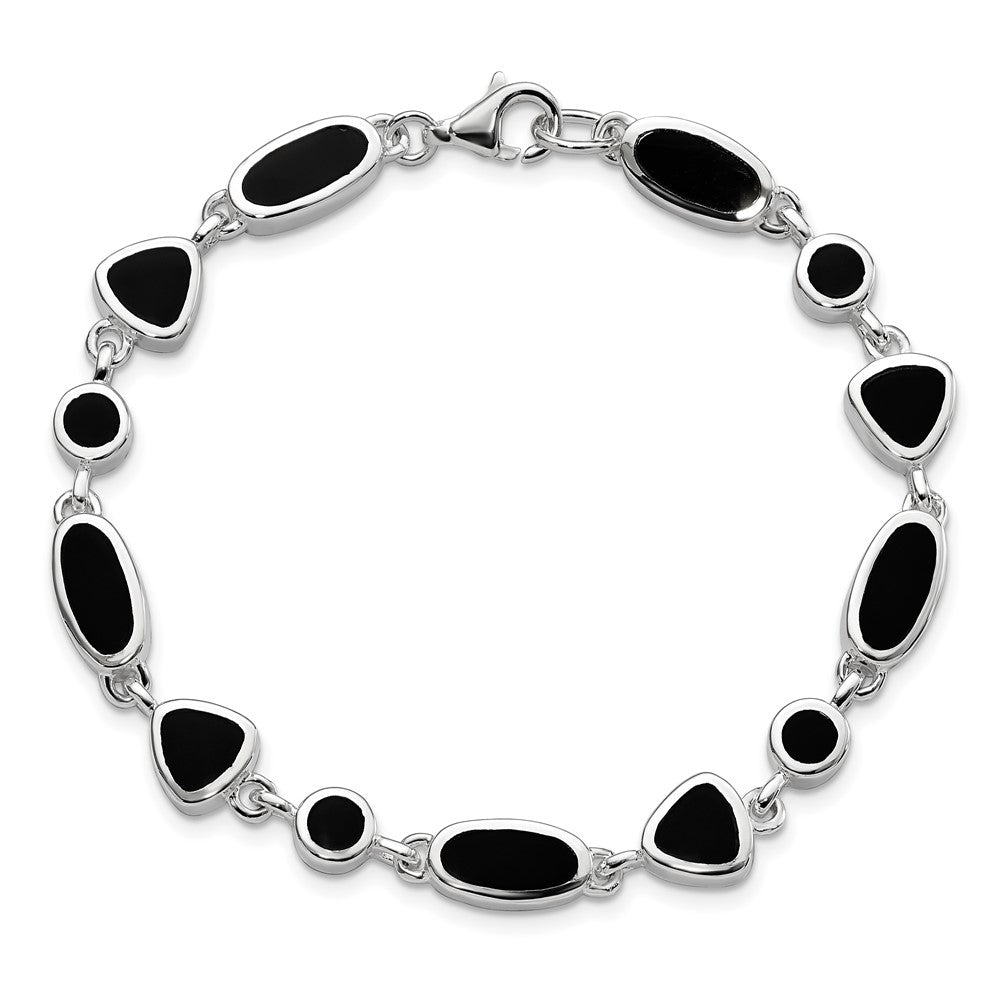 925 Sterling Silver Rhodium-plated Onyx Bracelet 8 inch