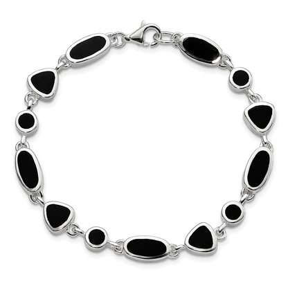 925 Sterling Silver Rhodium-plated Onyx Bracelet 8 inch